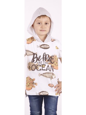 Toontoy Erkek Çocuk Balık Baskılı Kapüşonlu Tişört