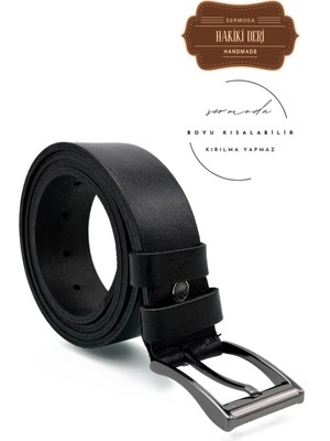 Sermoda 38 mm Doğal Deri Düz Kot Kemeri Siyah