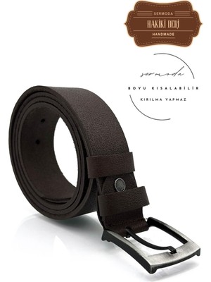 Sermoda 38 mm Doğal Deri Düz Kot Kemeri Kahve