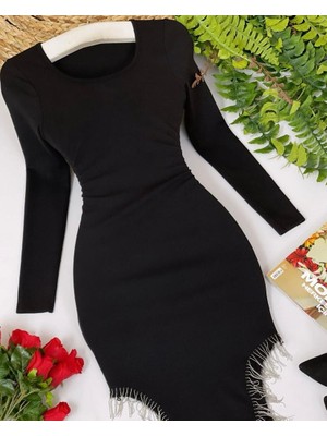 Kadın Kaşkorse Etek Ucu Taş Saçak Elbise