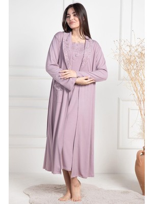 Mecit Pijama Mecit 6156 Gül Kurusu Kadın Büyük Beden Sabahlıklı Gecelik Takım