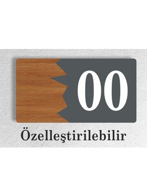 Zafrak Reklam Yatay Özelleştirilebilir Kapı No Kompozit - Ahşap Apartman -Daire Otel Ofis Kapı Numarası Antrasit