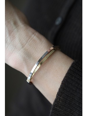 Yenigün Kuyumculuk 14 Ayar Altın Çiftli Sarı Beyaz Renkli Çivi Kelepçe