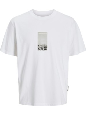 Jack Jones Jcopacer Photo Brandıng Tee Ss Crew Neck Erkek Beyaz Tshirt 12273775-01