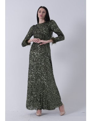 Feminist Zümrüt Bilek Ucu Tüylü Pul Payetli Tesettür Abiye 6502496.123