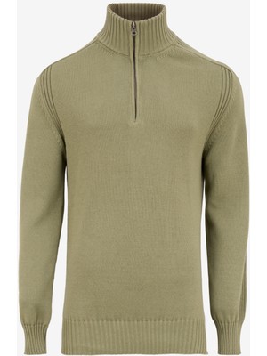 gmg firenze Dik Yaka Patı Fermuarlı %100 Pamuk Yıkamalı Erkek Kazak