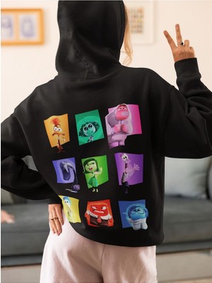 Sevbano Ters Yüz Baskılı  Oversize Insiide Out Çizgi Film Hoodie