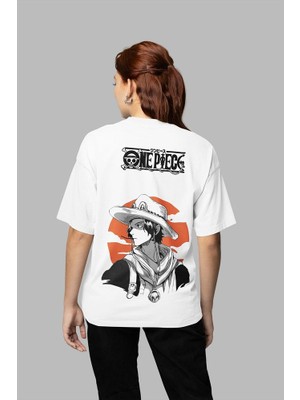 Sevbano One Piece Baskılı Unisex Oversize Anime Karakter Tişört
