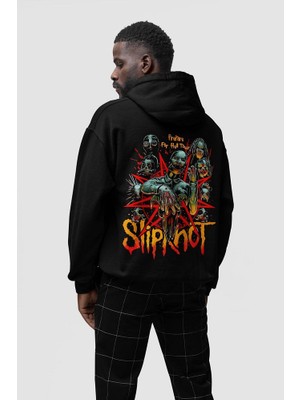 Sevbano Slipknot Müzik Grubu Baskılı  Oversize Rock Metal Hoodie