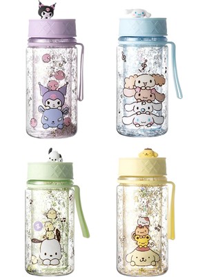 Miniso Sanrio Lisanslı Askılı Simli Plastik Şişe (300ML) - Kuromi - Cinnamoroll -  Pompompurin