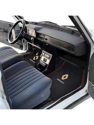 Renault 12 Toros 5 Parça Nakış Işlemeli Araç Oto Halı Paspas I Kırmızı Kenarlı Siyah Araba Paspas