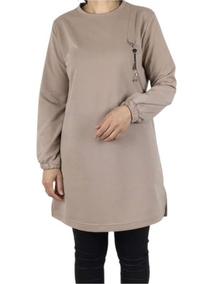 Ece Giyim Kadın Kolları Lastikli Ön Broşlu Mevsimlik Iki Iplik Penye Tunik