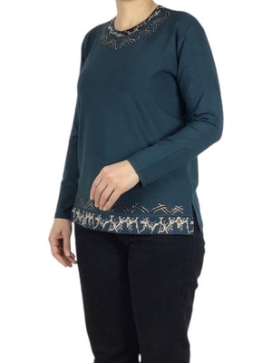 Ece Giyim Kadın Yaka Etek Işleme ve Taşlı Mevsimlik Nergis Bluz