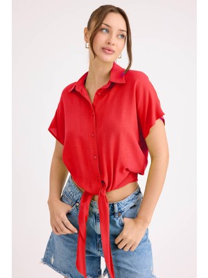 Beli Bağlamalı Kısa Kol Salaş Gömlek