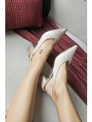 Topukla 10 24 Kadın Arkası Açık Kalın Topuklu Stiletto Abiye Ayakkabı