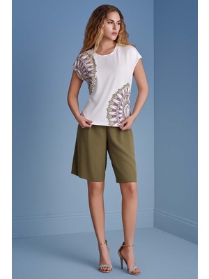 Guitar Yarasa Kol Ekru Örme Bluz