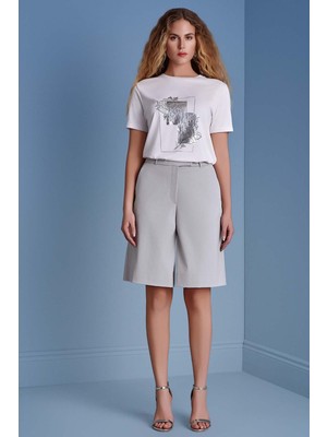 Guitar Kısa Kollu Beyaz Örme Bluz