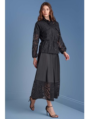 Guitar Düşük Kol Siyah Yakmalı Ceket