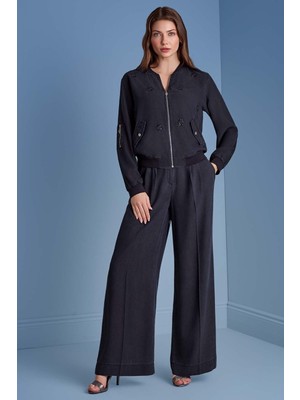 Guitar Ribana Yaka Lacivert Dokuma Ceket