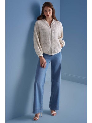 Guitar Ribana Yaka Çift Taraflı Ekru Pullu Ceket