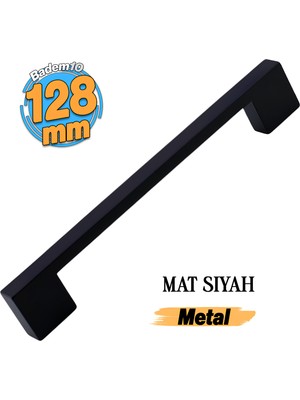Badem10 Dar Köprü Kulp 128 mm Mat Siyah Metal Mobilya Mutfak Çekmece Dolap Dolabı Kapak Kulpu 12.8 cm