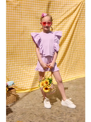 Luess Kız Çocuk Fırfır Detaylı  Pamuk  Kalıp Alt Üst Takım (2-3 Yaş 7-8 Yaş)