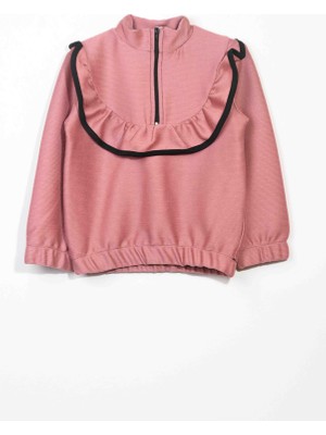 Kız Çocuk Fırfırlı ve Fermuarlı Bluz - Gül Kurusu  (2-3 Yaş 8-9 Yaş)