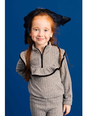 Kız Çocuk Fırfırlı ve Fermuarlı Bluz - Gri (2-3 Yaş 8-9 Yaş)