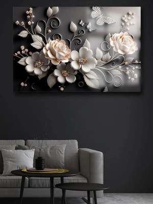 Taulart Beyaz Çicek Detaylı Manzara Kırılmaz Lüks Cam Tablo 4mm Ev Iş Yeri Ofis Hediyesi Tablo