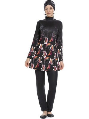 Kadın Siyah Desenli Uzun Kollu Tesettür Mayo HZL25S-AR273/01