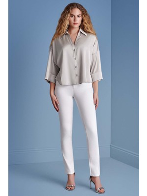 Guitar Dar Paça Beyaz Pamuklu Pantolon