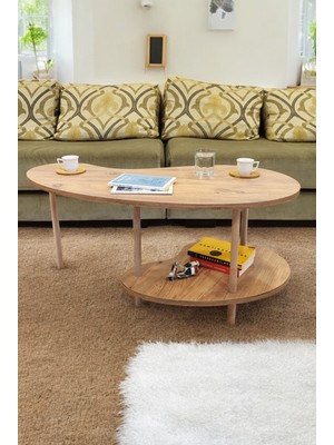 Peka Fasülye Orta Sehpa Ahşap Ayaklı Sehpa Iki Raflı Sehpa Dekoratif Sehpa Gazetelikli - Çam