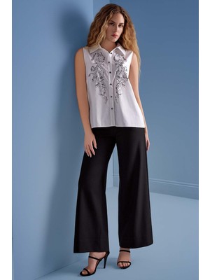 Guitar Geniş Paça Siyah Dokuma Pantolon