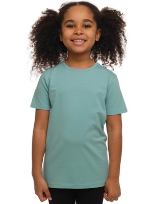 Çağla Yeşil Basic Unisex Çocuk Sıfır Yaka Kısa Kollu Tişört