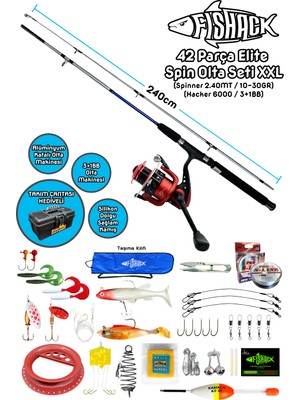 Atik Camp Fishack 42 Parça Elite Spin At-Çek Deniz ve Göl Olta Seti XXL - 2.40MT / 10-30GR