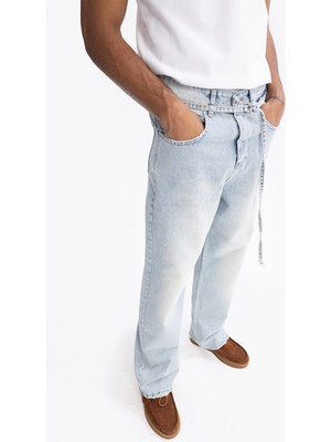 Giesto Kemerli Baggy Jean - Açık Mavi