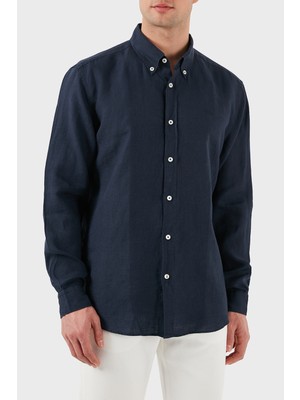 Boss Keten Regular Fit Düğmeli Yaka Logolu Gömlek Erkek Gömlek 50520283 404