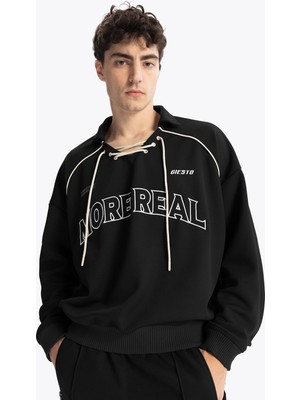 Giesto Bağcıklı Sweatshırt - Siyah