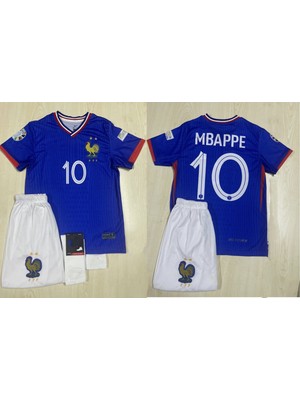 Mbappe Fransa Mavi Unisex Çocuk Futbol Forması 4'lü Set (Bileklik Çorap )