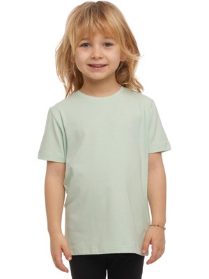 Soft Yeşil Basic Unisex Çocuk Sıfır Yaka Kısa Kollu Tişört
