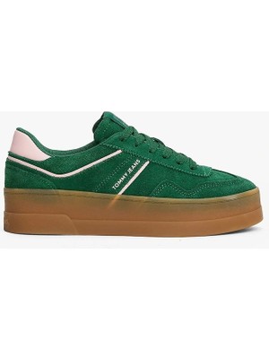 Tommy Hilfiger Kadın Süet Platform Taban Yeşil Sneaker