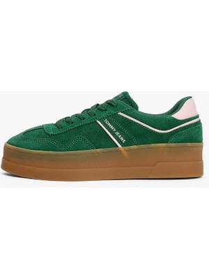 Tommy Hilfiger Kadın Süet Platform Taban Yeşil Sneaker