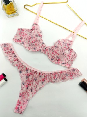 La Linaa Jasmin  Çiçek Desenli Tanga Külotlu Sütyen Takım