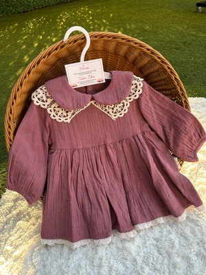 Dantel Yaka Müslin  Elbise