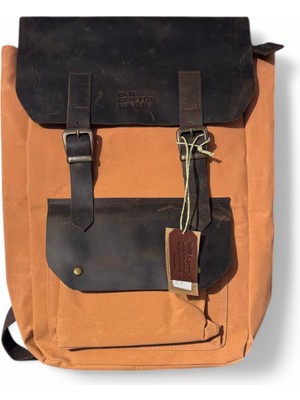 Tios Deri Old Cotton Vintage Kanvas Deri Su Geçirmez  Laptop Bölmeli Okul Seyahat Kamp Sırt Çantası 31 cm x 44 cm