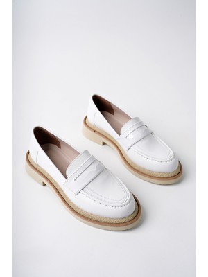 MARSHETTA Velora Model Siyah Cilt Rugan Detaylı Kadın Loafer Günlük Ayakkabı Makosen