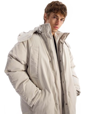 Uzun Şişme Mont - Gri