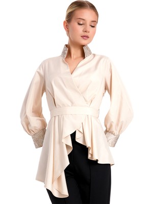 Kruvaze Bej Tafta Kumaş (Kalın Saten) Gömlek