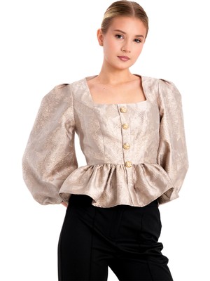 Nadide Ceket Brokar Kumaş Balon Kol