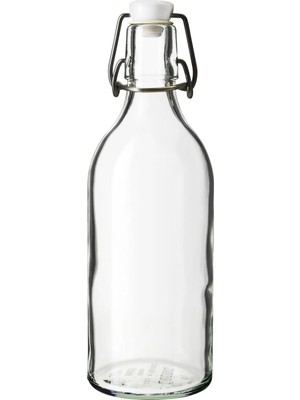IKEA Sızdırmaz Kapaklı Cam Şişe 500 ml Stoperli Su Şişesi Uzunluk: 23 cm Şeffaf Sürahi